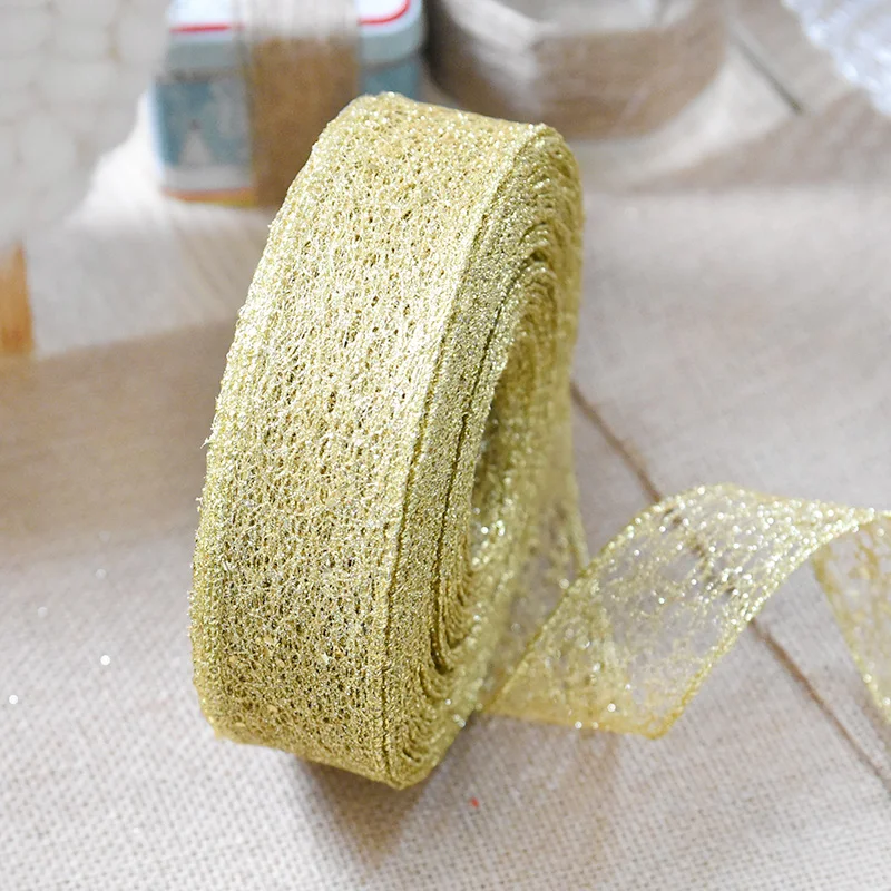 

50MM (2 Meters/lot) Organza Ribbon Golden Red Grid Holiday Party Christmas Tree Ornament DIY Craft Supplementary Material Belt