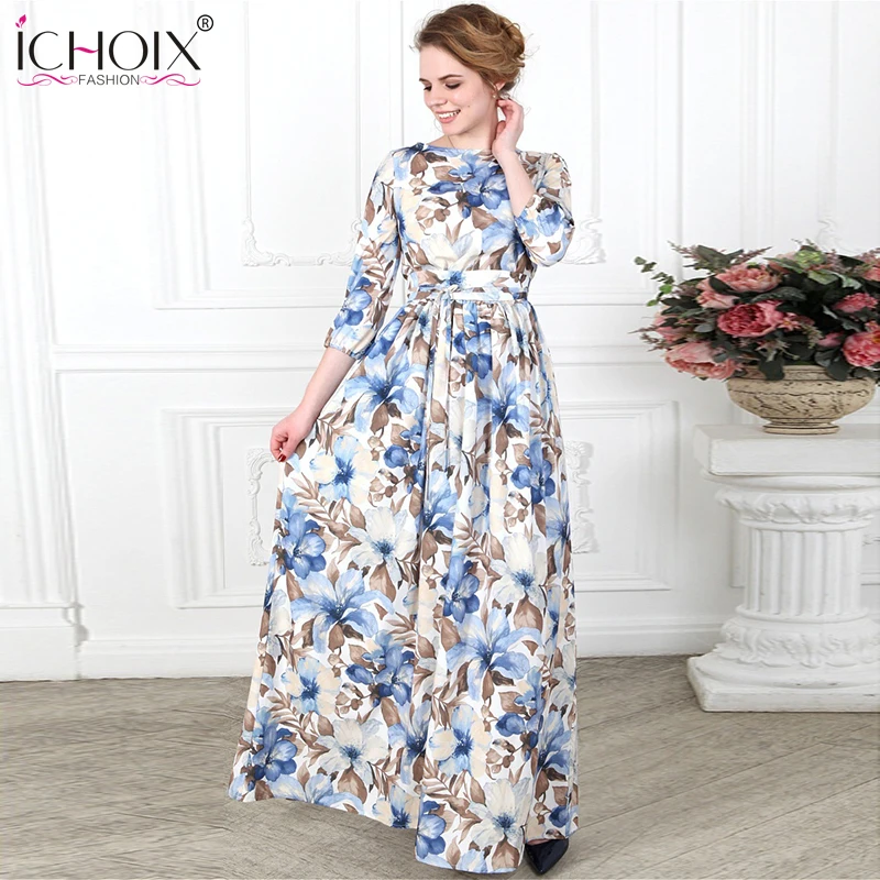Осеннее элегантное винтажное длинное платье 50s 60s женское платье в пол с принтом Boho зимнее шифоновое вечернее платье