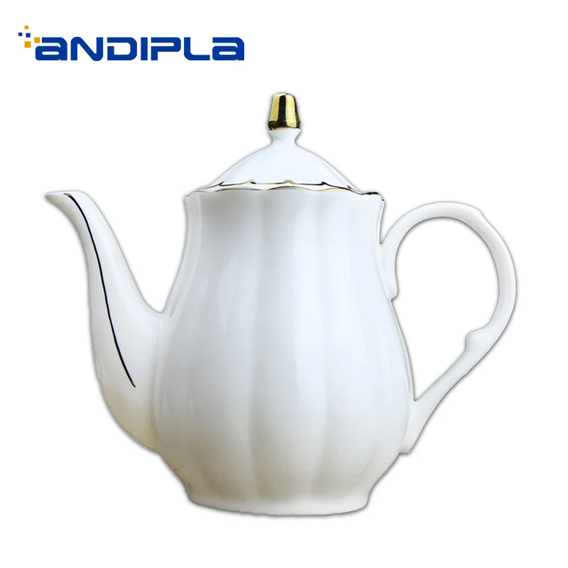 900ml European Style Coffee Milk Pot Ceramic Bone china Golden Rim Big Capacity Water Pots Drinkware Afternoon Tea Handle Kettle | Дом и сад