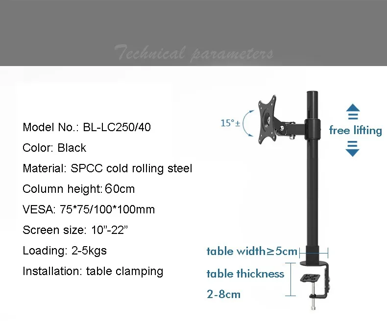 10-2" lcd tv настольное крепление 60 см Высота свободный подъем полный вращающийся держатель монитора LC250/60