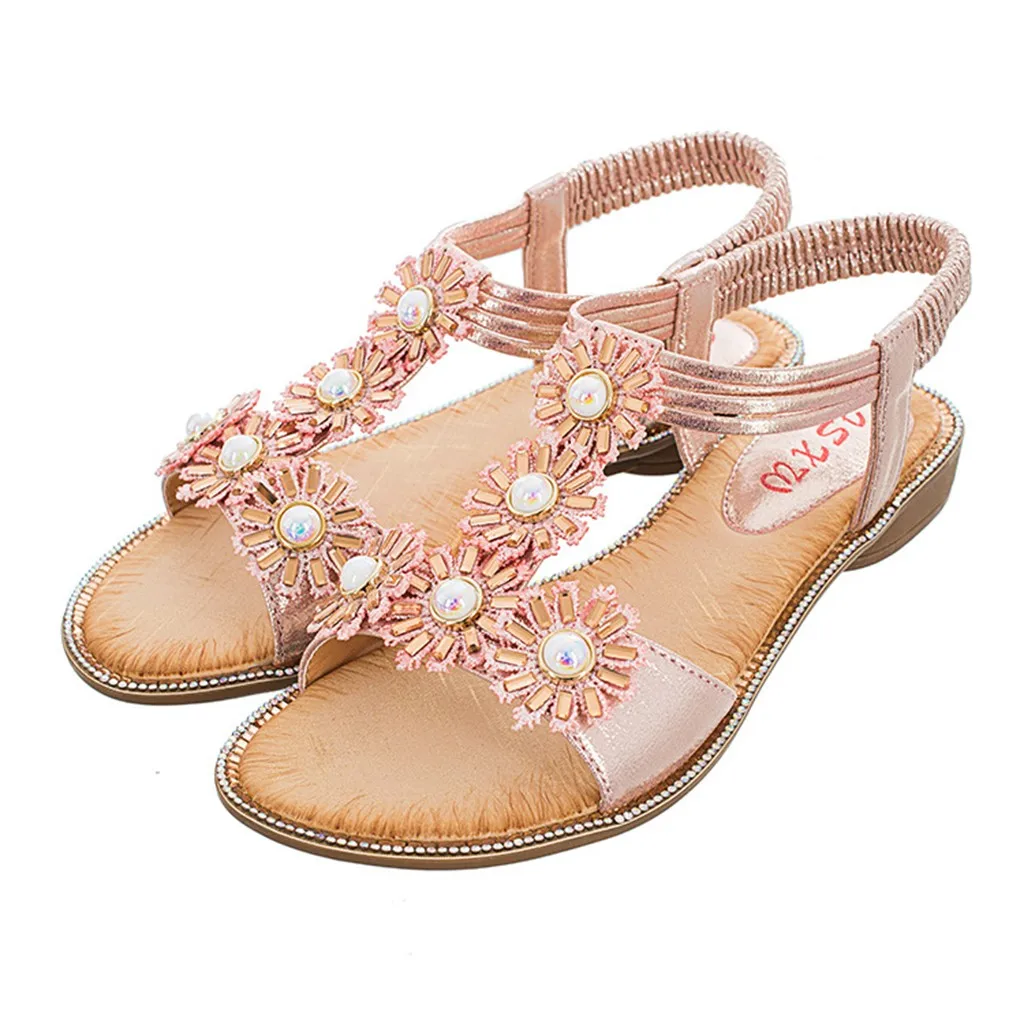 

Women's Foreign Trade Large Size Bohemian Sun Flower Pearl Flat With Open Toe Sandals 2019 Sunmmer Sandals Sandalia Feminina30