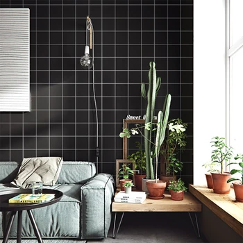 

3M/5M Kitchen Bathroom Tile Stickers PVC Waterproof Self Adhesive Wallpaper Rolls Bedroom Home Decor Black White Gray Wall Paper