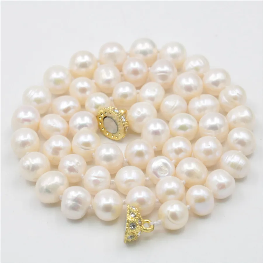Natural 8-9MM White Akoya Cultured Pearl Necklace Beads DIY Women Jewelry Natural Stone 18