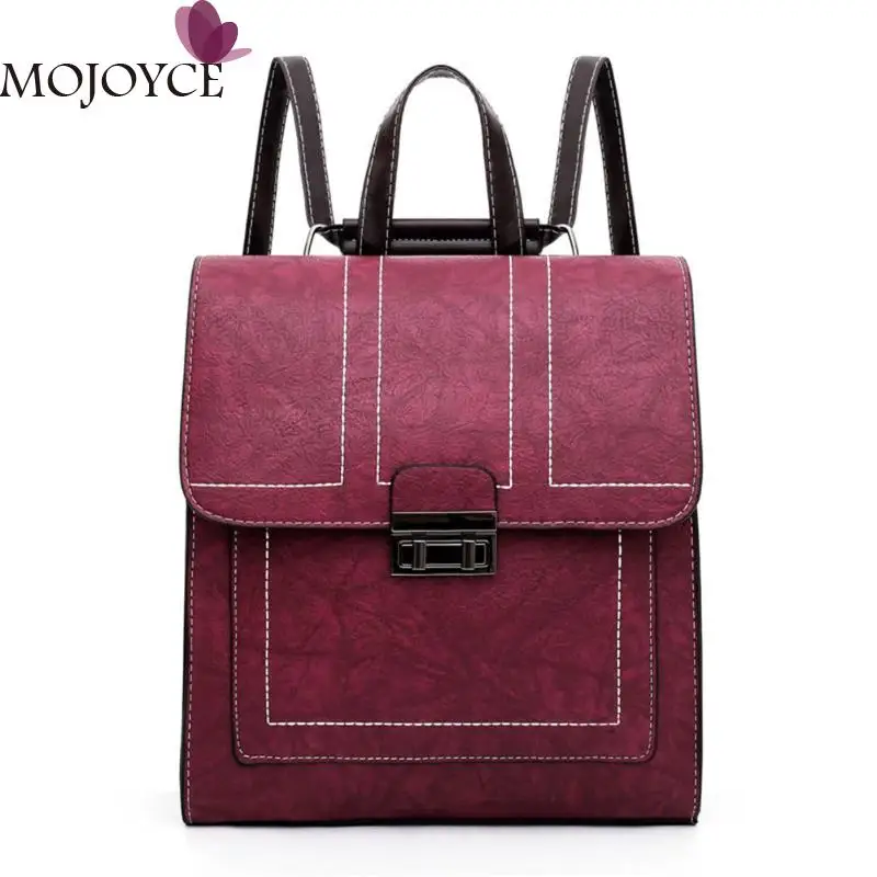 

Teen Girls Fashion Solid Color British Travel Backpacks Women School Shoulder Bag Casual Simple Knapsack Preppy Leather Rucksack