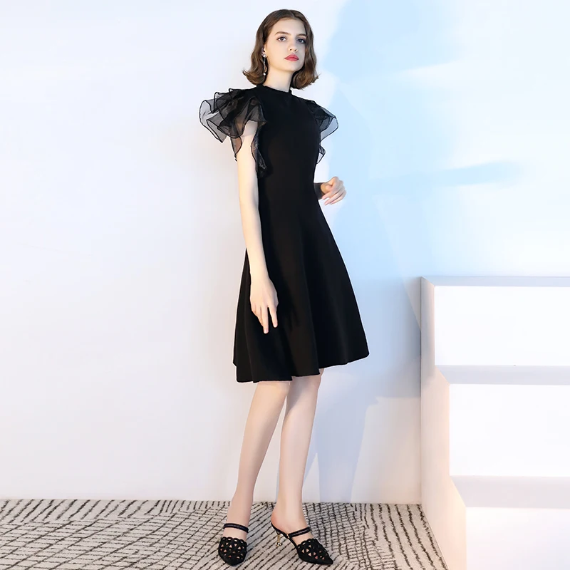 SSYFashion новый элегантный маленьких Платье черного цвета простые Гольфы оборками
