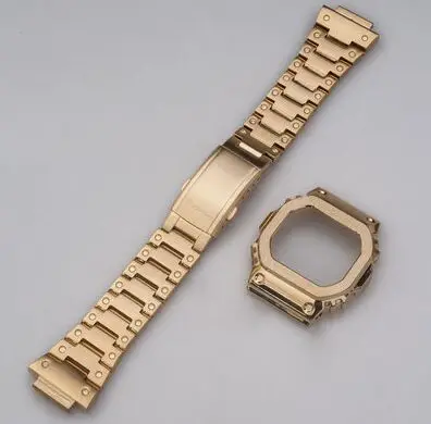 1 комплект Высокое качество нержавеющая сталь Часы Ободок и ремешок для GW-5000/5035/5600/5610 - Цвет: 5610 gold