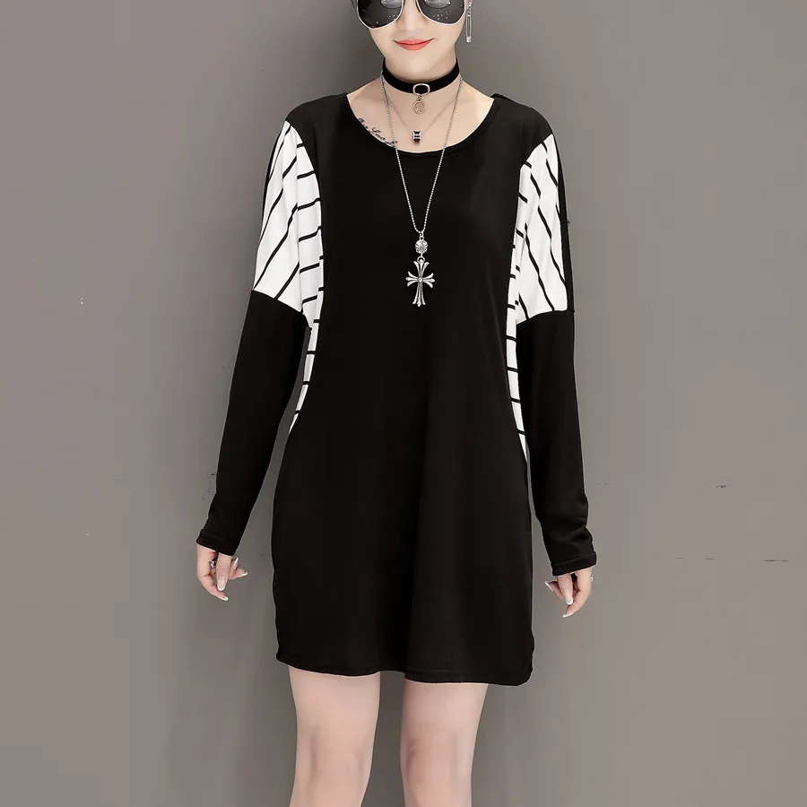 Новинка 2017 зимнее модное женское платье с длинным рукавом Повседневное в полоску