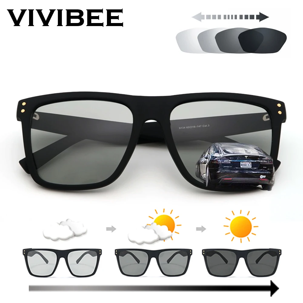 VIVIBEE Mens Advanced Polarized Photochromic Sunglasses TAC TR90 Light Square