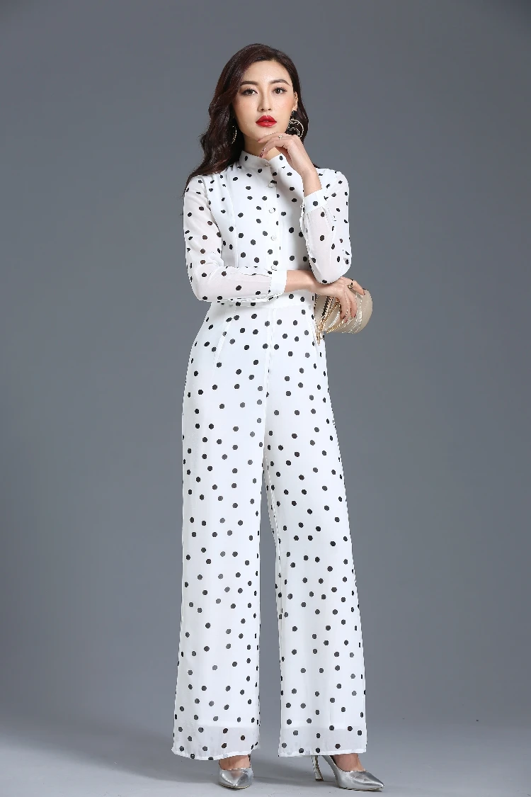 Jumpsuit for Women 2019 Summer Party Overalls Long Sleeve Dot Chiffon Bohemian Elegant Full Length Wide Leg Suit Plus Size 3XL Jumpsuit for Women 2019 Summer Party Overalls Long Sleeve Dot Chiffon Bohemian Elegant Full Length Wide Leg Suit Plus Size 3XL