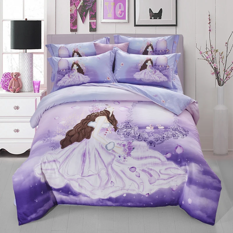 2017 جميلة الفتيات الفراش مجموعة المفرش يحدد المنسوجات المنزلية ملاءات السرير القطن حاف الغطاء شقة بالغين نوم السرير مجموعة juegos