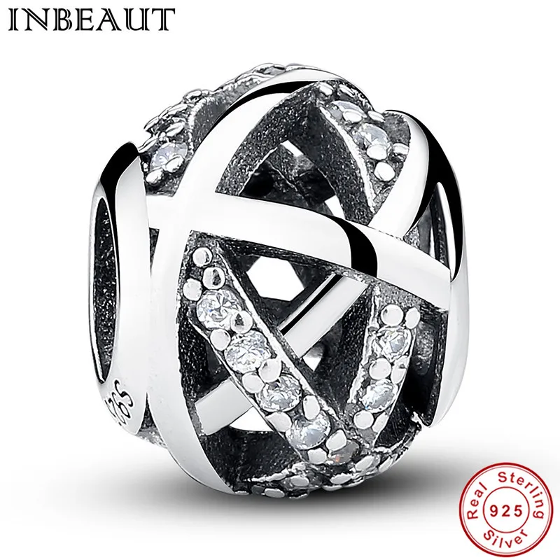 

Hollow Cross CZ Beads fit Pandora Bracelet 925 Sterling Silver Round DIY White Cubic Zirconia Charm for Jewelry Making Women