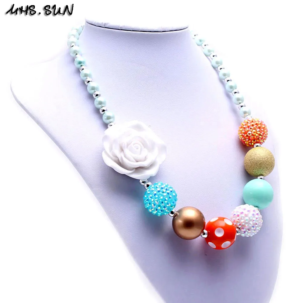 

2017 Charm chunky beads necklace with rose flower baby girl chunky bubblegum necklace for child kids gift jewelry