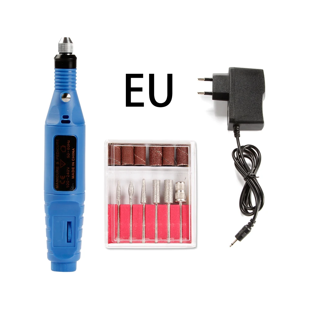 Электрический аппарат для маникюра, педикюра, фрезы для ногтей, фрезы для ногтей, гель для удаления кутикулы, сверло для ногтей - Цвет: Blue EU