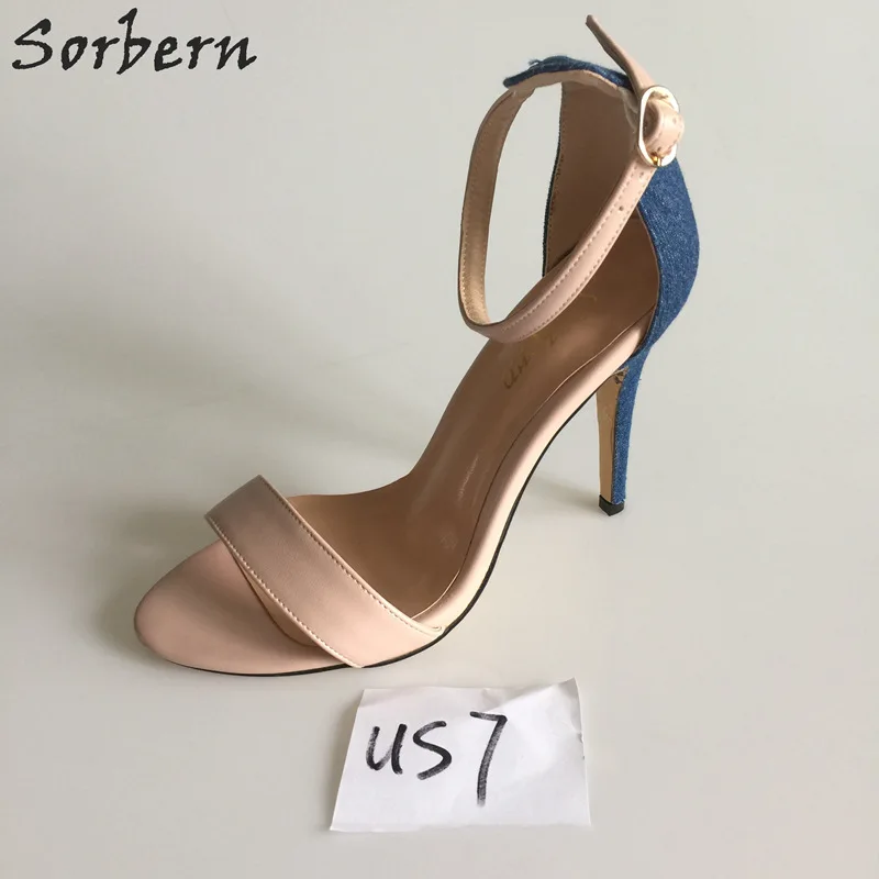 

Sorbern In Stock US7=EU37 Women Sandals Shoes PU Mixed Colors Buckle Strap High Heels Women Sandal Sandalias Mujer 2018