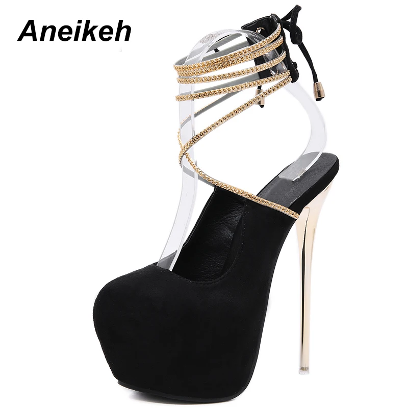

Aneikeh 2019 Flock Fashion Spring Gladiator Boots Women Lace-Up Solid Thin High Heels Boots Shallow Black Party Daily Size 34-40