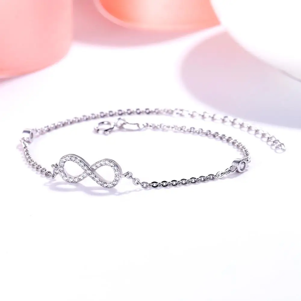 

Tuliper 925 Sterling Silver Bridal Bracelet Infinity Bowknot Cubic Zircon Chain Bracelet For Women Wedding Party Jewelry Gift