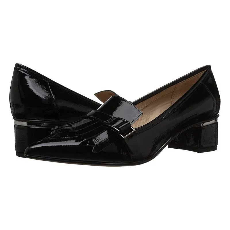 Nancyjayjii/лакированные туфли-лодочки с острым носком; цвет черный, синий; туфли на среднем квадратном каблуке 4 см; женские туфли с пряжкой и кисточками; коллекция года - Цвет: TY01