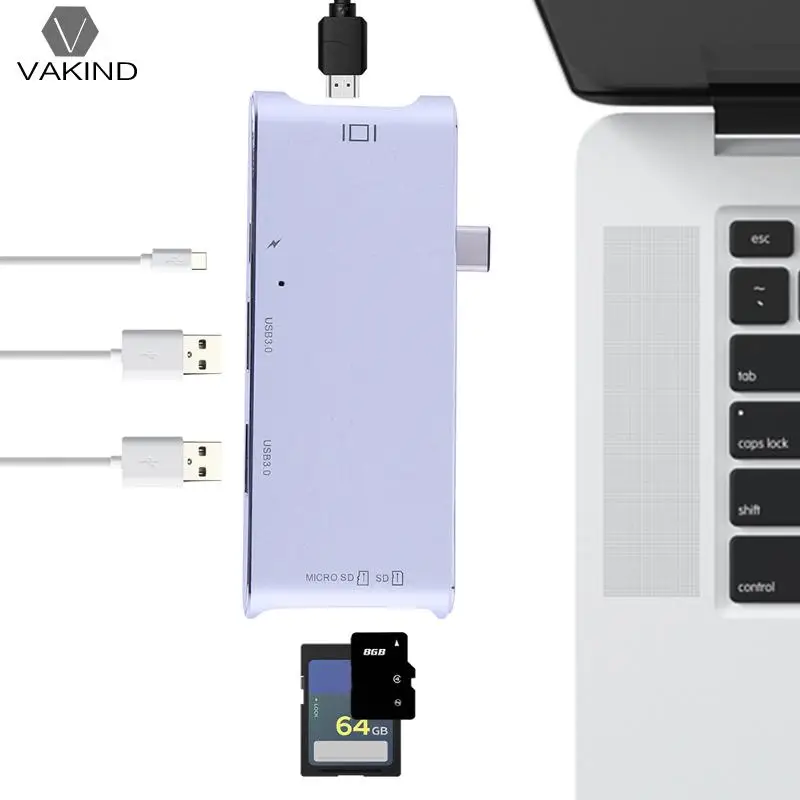 USB-C tipo-c 3.1 a 2 USB 3.0 Hub sd/lector de tarjetas TF W/4 K HDMI PD puerto de carga multifunción aleación de aluminio lector de tarjetas - 6