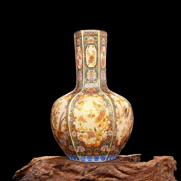 

Qing Yong Zheng Antique Ceramic Vase Enamel Hexagon Flower Vase Antique Porcelain Ancient Porcelain Collection