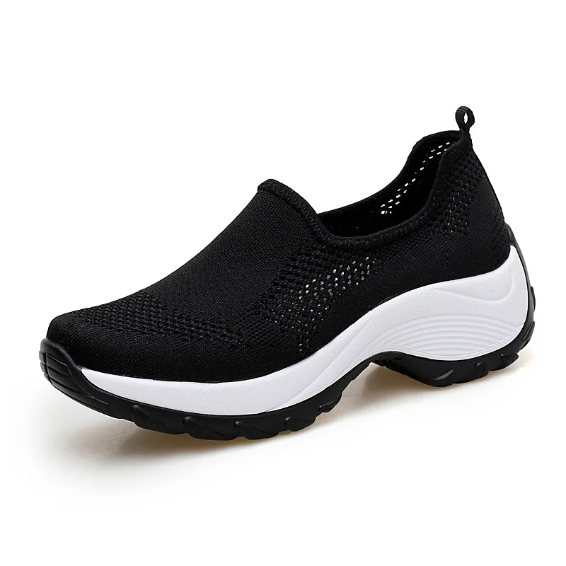 

SWONCO Slip On Sock Shoes Women Sneakers Platform Slimming 2019 New Female Sport Shoes White Wedge Sneakers For Woman Sneaker