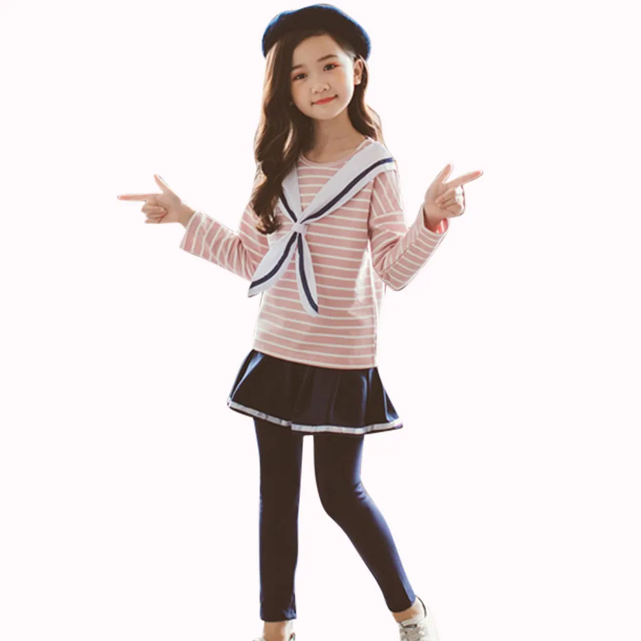 

Spring Girls Clothes Set 2019 Suit For Girls Teen Kids Clothing Casual Child Girls Costumes 6 8 12 Years Striped Shirt+Legging