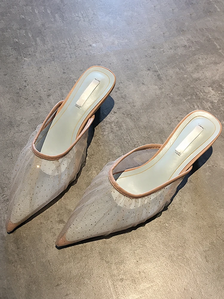 

Women's shoes and slippers wear new fashionable summer 2019 sexy mesh breathable diamond heel sandals Muller shoes
