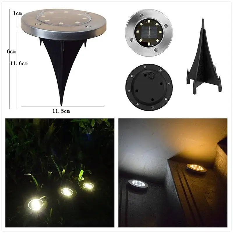 LumiParty 4 шт. 8 LED лужайка контактный Светильник Солнечный-Poweredwith теплый белый свет