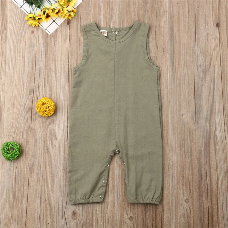 0-24M Newborn Baby Boy Girl Solid Rompers Jumpsuit Playsuit Sleeveless Summer Baby Clothes Rompers Red Pink White Green Orange