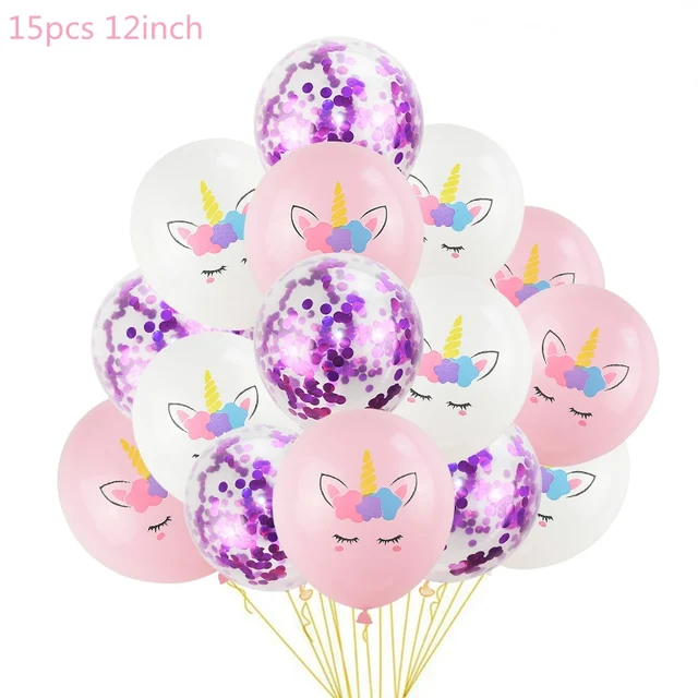 1 Set Unicorn Party Balloons Birthday Baloon Unicorn Decoration Latex Confetti Balloon Birthday Party Decoration Balloons Kids 15pcs F
