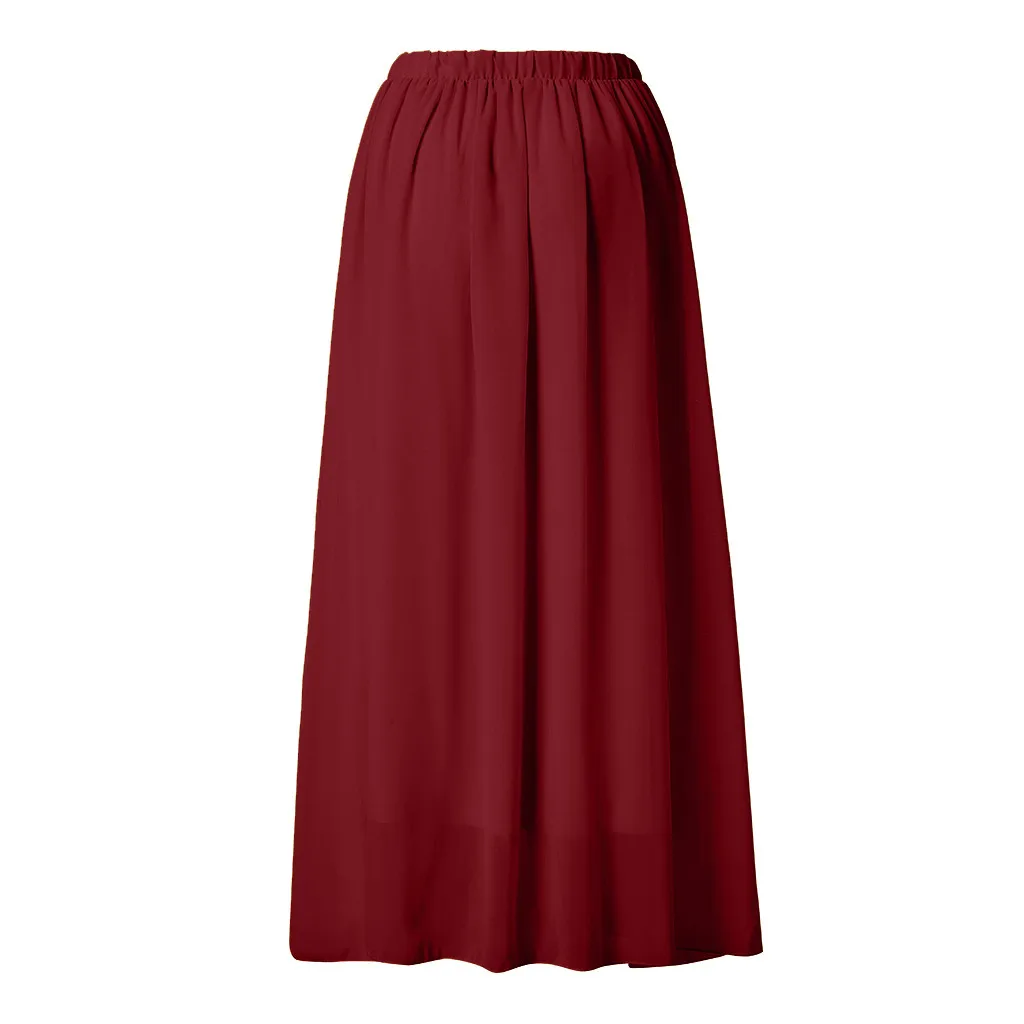 JAYCOSIN летняя юбка женская модная весенняя Летняя Повседневная Однотонная юбка миди шифоновая юбка свободная повседневная юбка - Цвет: red