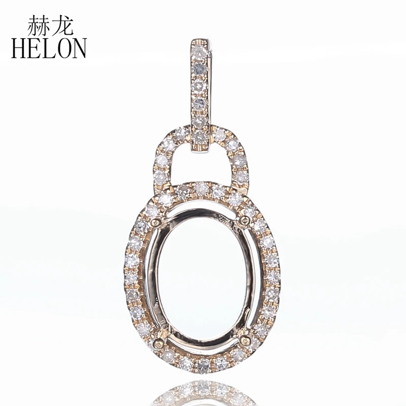 

HELON Solid14K Yellow Gold Certified Oval Cut 9x7mm Semi Mount Natural SI/H Diamonds Pendant Elegant unique Gift Fine Jewelry