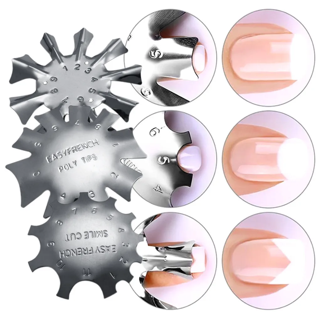 3 Styles Easy French Smile Cut Line Edge Trimmer Manicure Nail Art Stencil Template Tools Durable Stainless Steel