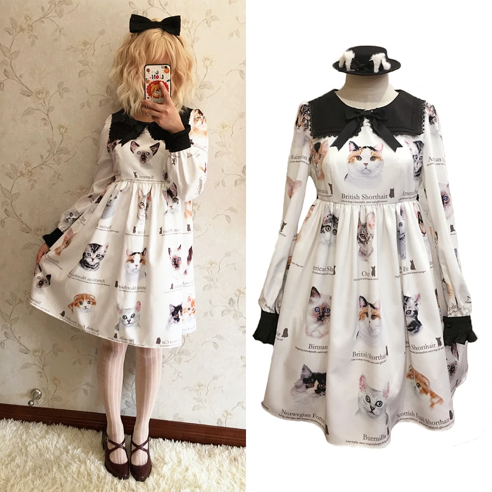 

2018 New Arrival Women Sweet Printing Retro Lolita Dress Long Sleeves OP Lolita Dress Free Shipping Wholesale