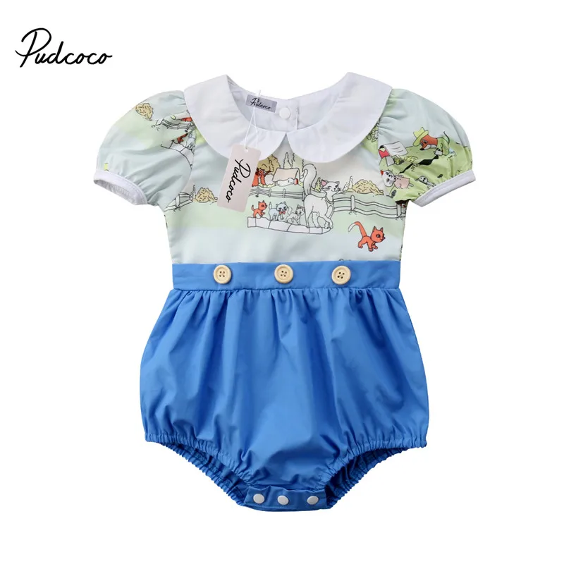 pudcoco Cute Newborn Infant Baby Girl animal cat house print Bodysuit