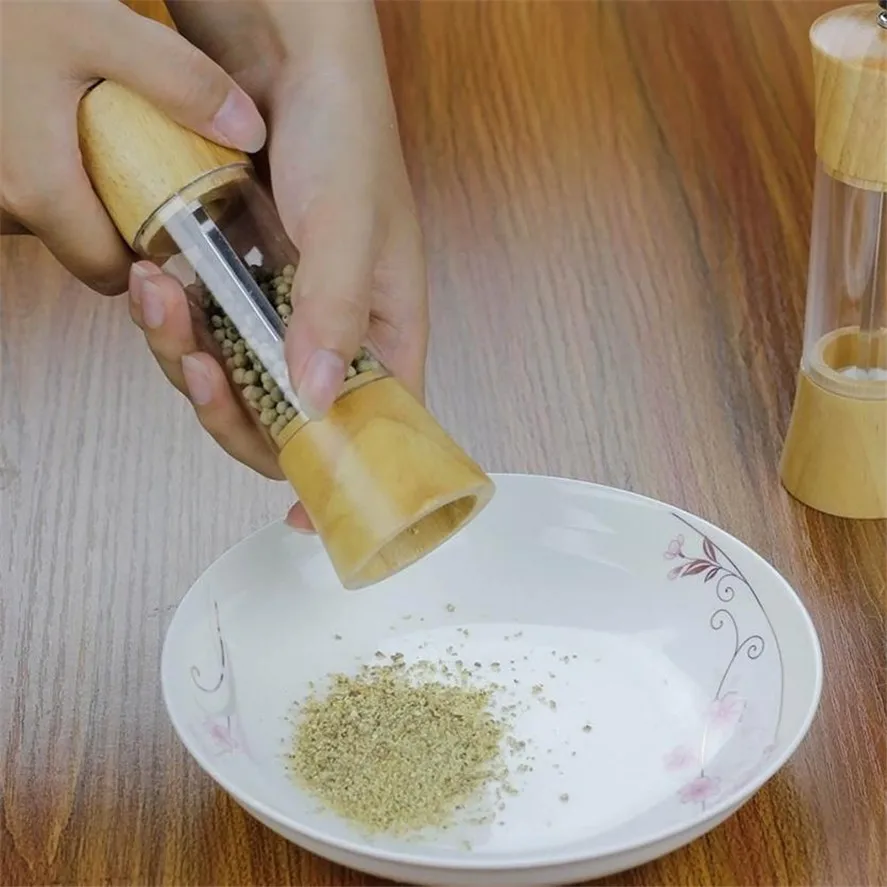 

New TENSKE 1pc Pepper Spice Salt Mill Shaker Grinder Manual Muller Kitchen Tool Wooden Multifunctional Mills Kitchen Tools