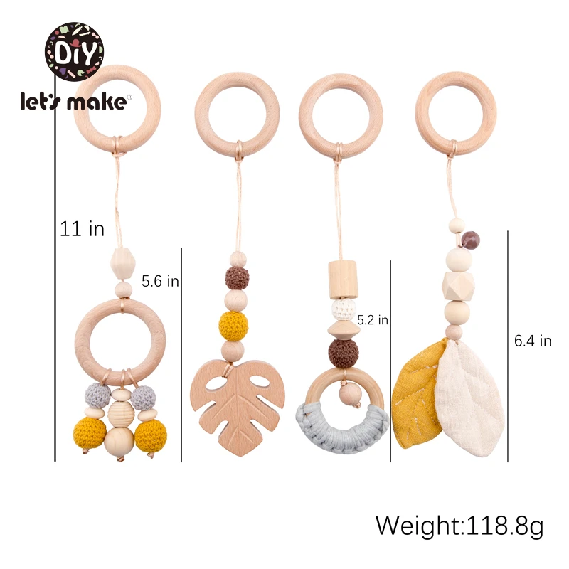 Let s Make Baby Toys 1set 4pcs Play Gym Wooden Beads Beech leaf Pendant Teething Nursing 3