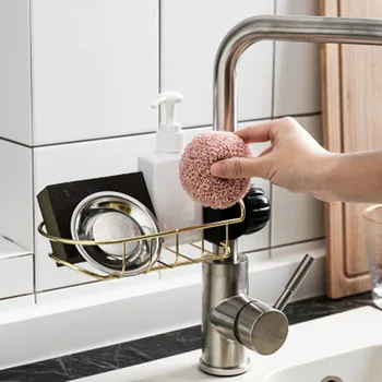 

Kitchen Accessories Faucet Metal Draining Rack Shelf Hanger Holder Sponge Rag Steel Wool Sink Storage Trays Organizer Shelve
