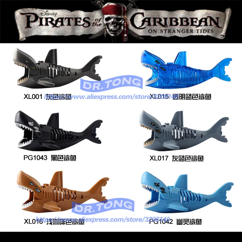 

Single Sale Transparent Bule Black Brown Ghost Zombie Shark Pirates of the Caribbean Figure Building Blocks Bricks Toys XL015