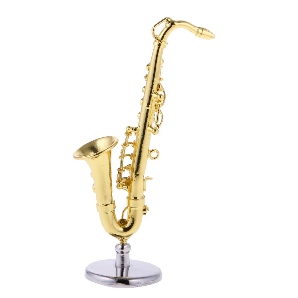 Dollhouse Miniature Realistic Saxophone, Meatal Music Instrument Model, 1:12 Scale Doll Home Decor