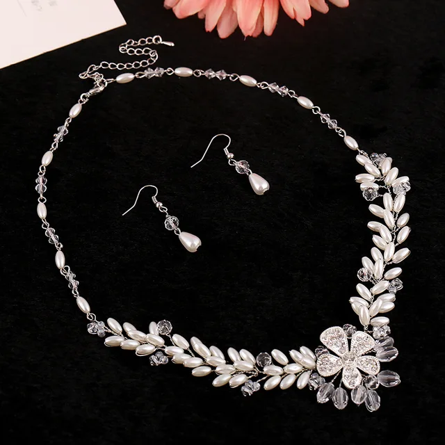 Korean bridal jewelry handmade rhinestone necklaces earrings wedding