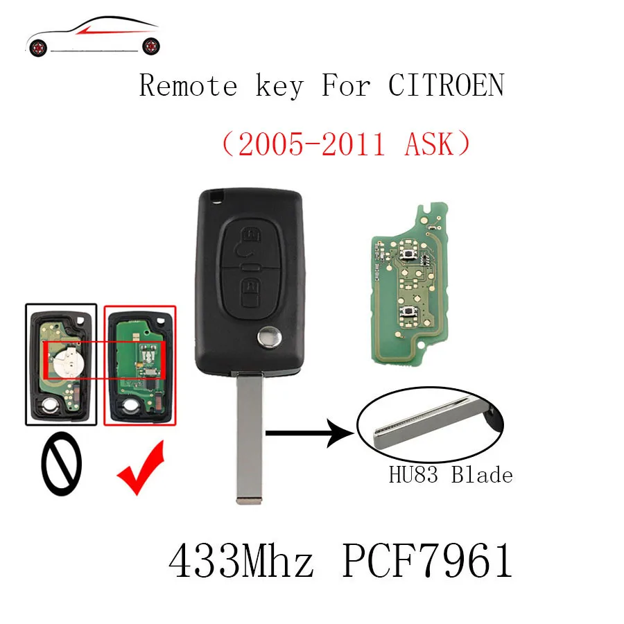 GORBIN 2 кнопки складной дистанционный ключ для CITROEN C1 C2 C3 C4 C5 Berlingo Picasso 2005-2011 PCF7961 чип