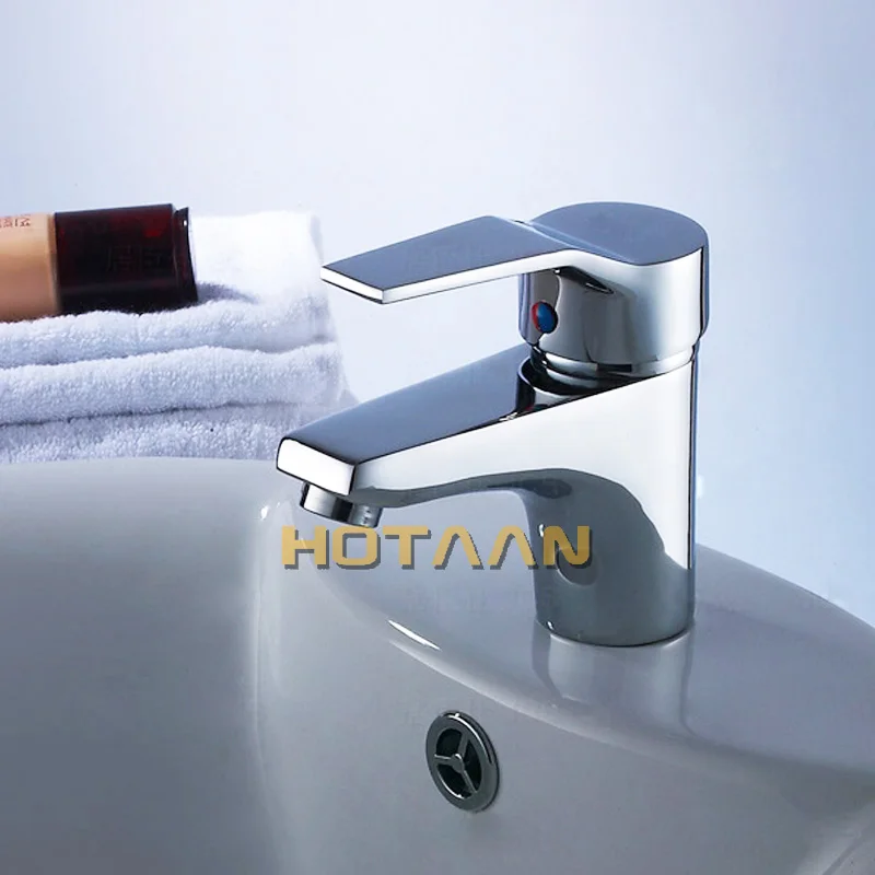 Basin Faucet Bathroom Faucet HOTAAN Single Handle one hole Bathroom Basin Faucet Hot and Cold Copper Vessel Sink Water Tap Mixer Chrome Finish
