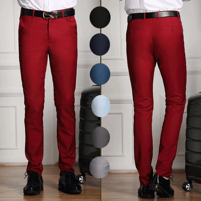 red slim fit dress pants