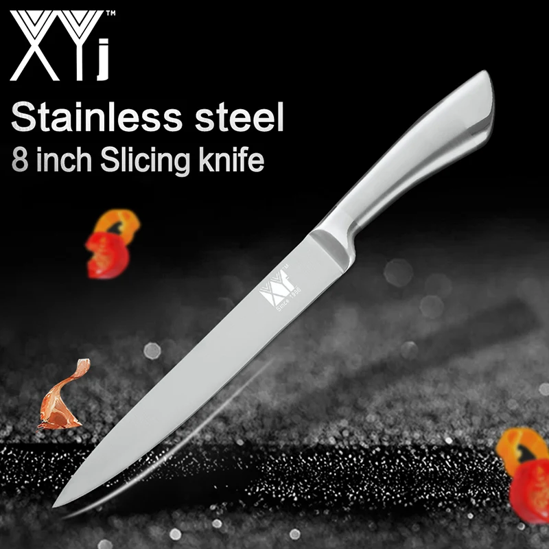XYj 7cr17 набор кухонных ножей из нержавеющей стали, фруктовый нож Santoku, нож для нарезки хлеба, нож для приготовления пищи, цельные ножи - Цвет: 8 inch Slicing Knife