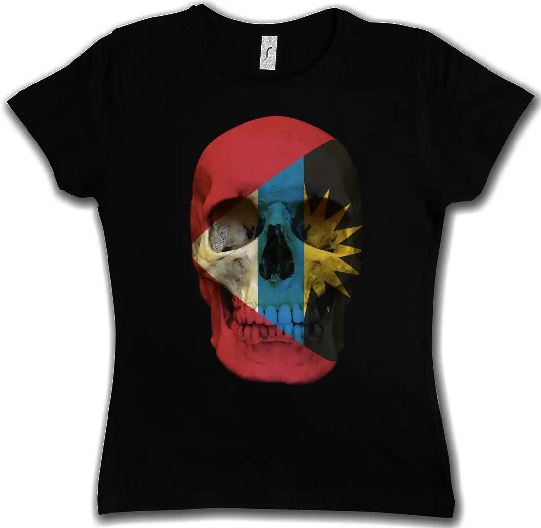Классический Антигуа и Барбуда череп флаг DAMEN футболка Flagge Мертвая голова фане модные женские туфли футболка