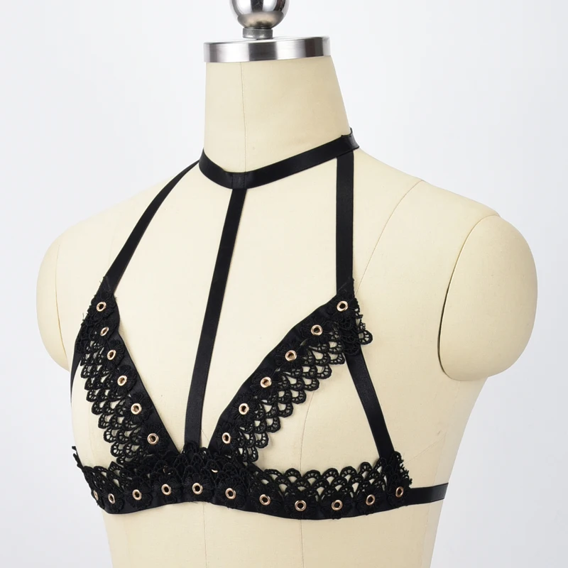 Feather Crop Top Sexy Body Harness Caged Bralette Steampunk Goth Plus