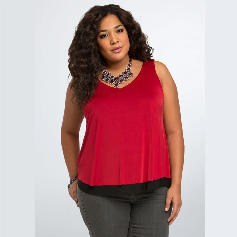 XL 10XL Plus Size Women Layered Mesh Swing Tank Top Tunic Tee Big Large