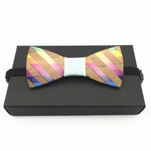 Новинка Пейсли Радуга деревянный галстук-бабочка галстук и платок набор мужской галстук-бабочка в клетку деревянный полый Цветочный деревянная бабочка с коробкой