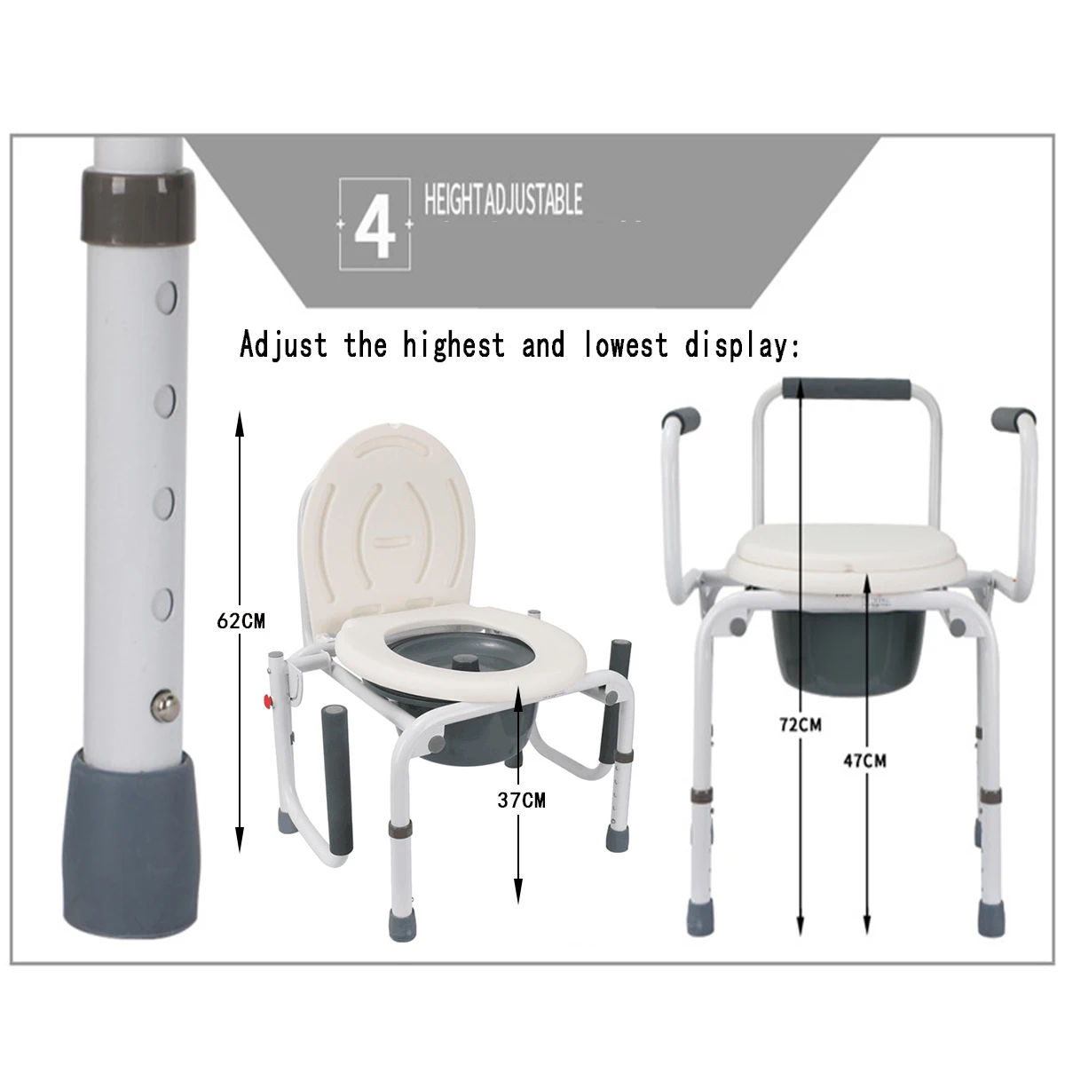 Регулируемая высота кресло-каталка с судном прикроватный туалет и душ стул для ванной пожилых складной стул водонепроницаемый