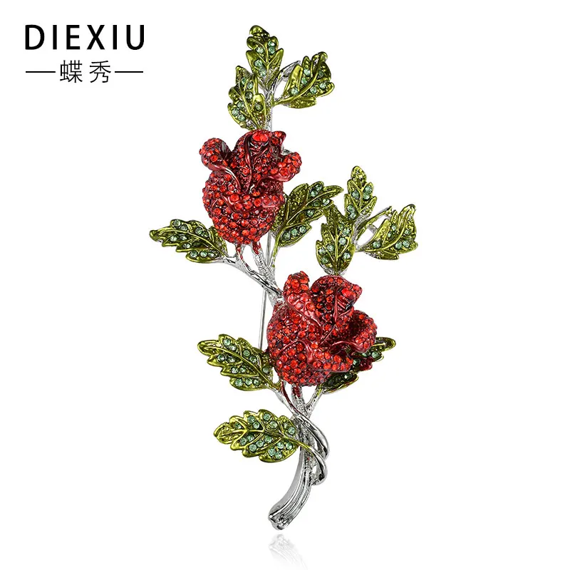

European and American classic full rhinestone high-grade rose brooch fashion wedding couple wearing jewelry manufacturers hot